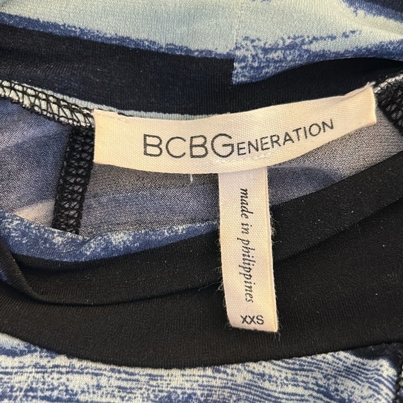 BCBGeneration Blue Striped Mock Neck Long Sleeve Fit & Flare Dress Size XXS - Picture 5 of 6